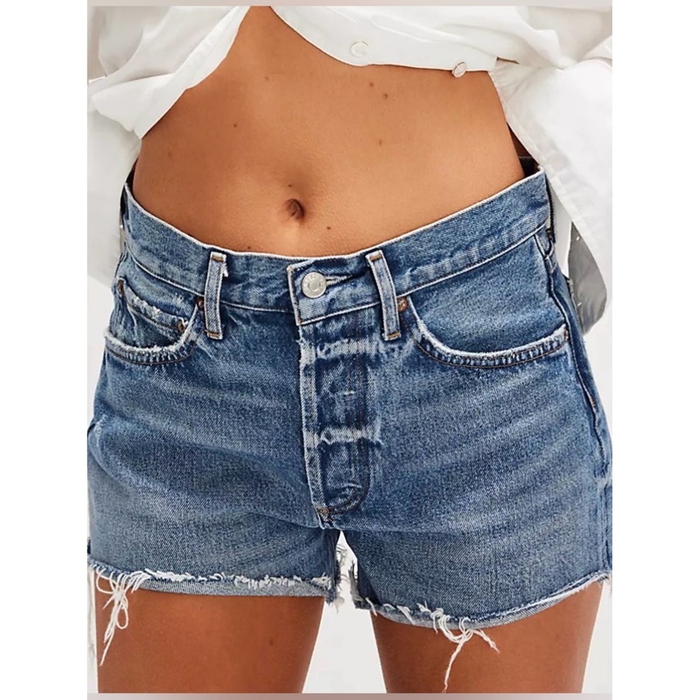 AGOLDE Parker Denim Shorts 25 Blue High Rise Cutoff Distressed Organic Cotton - Picture 1 of 9